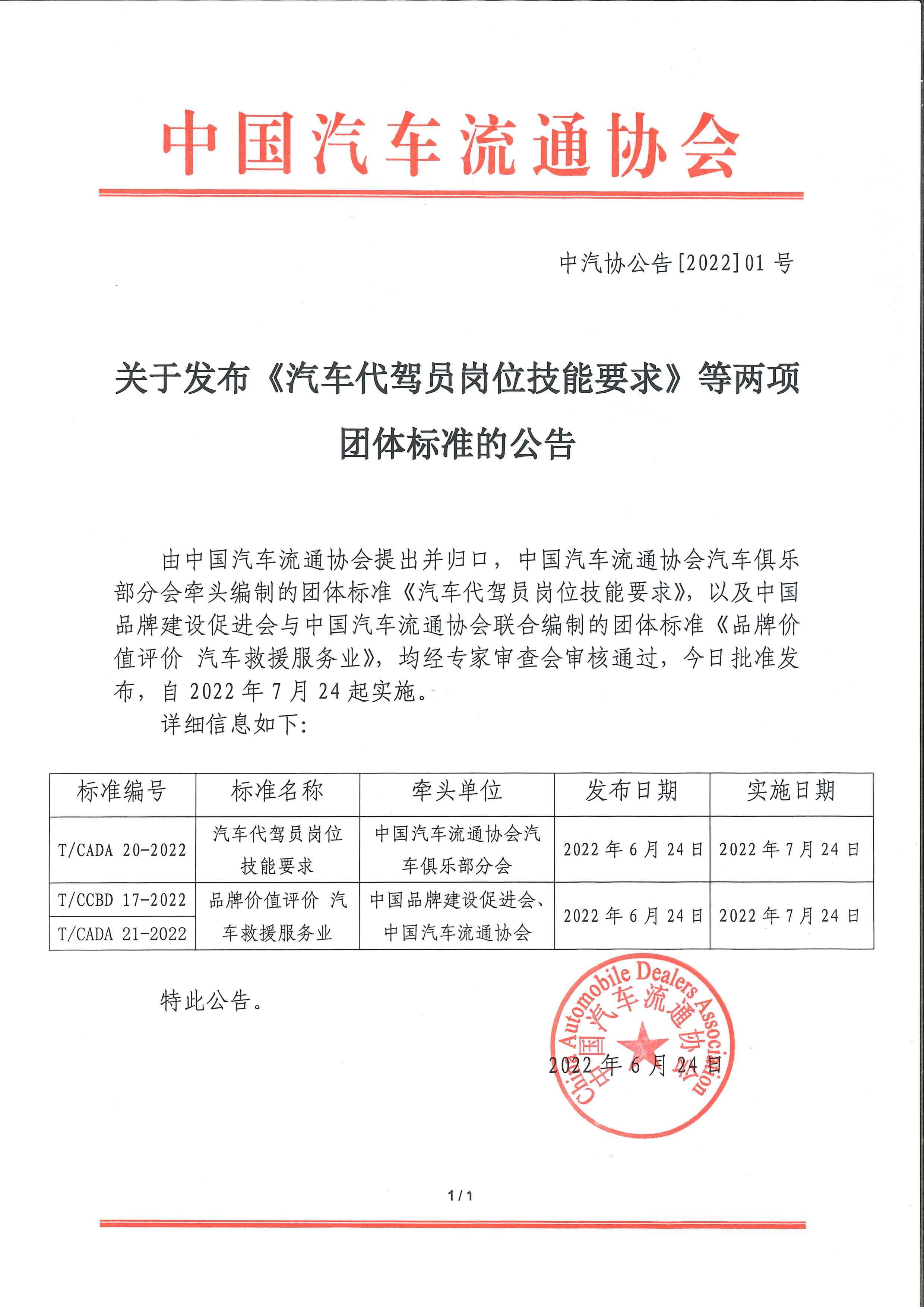 關(guān)于發(fā)布《汽車代駕員崗位技能要求》等兩項團體標準的公告2022.6.15.jpg